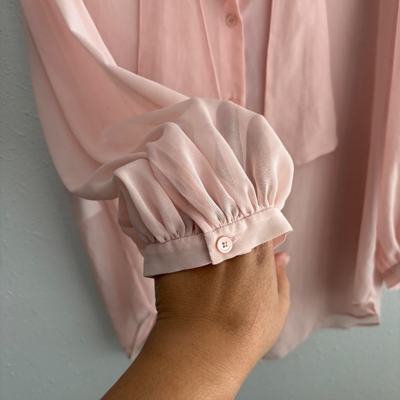 McQ Alexander McQueen Sheer Blush Tie Neck Blouse - Picture 3 of 7